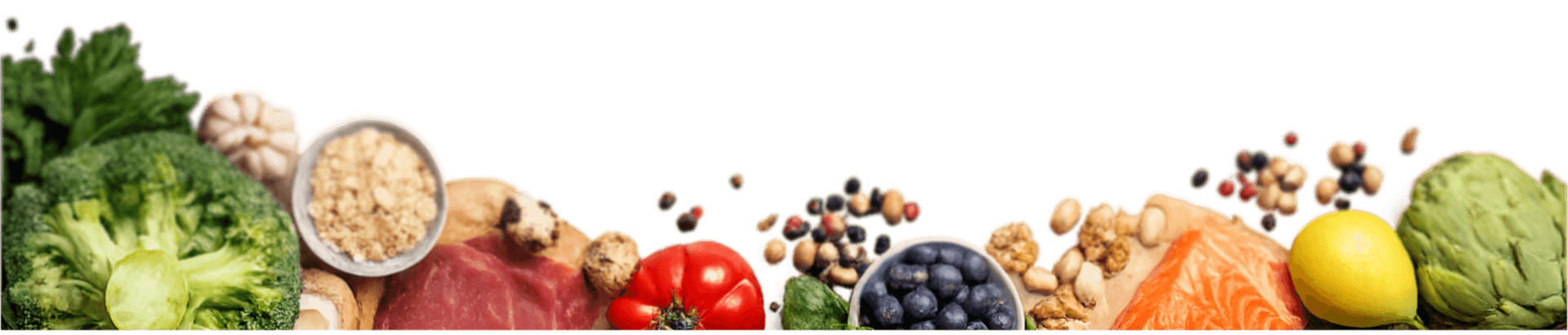 Fresh organic vegetables, fish and pantry grains composition border